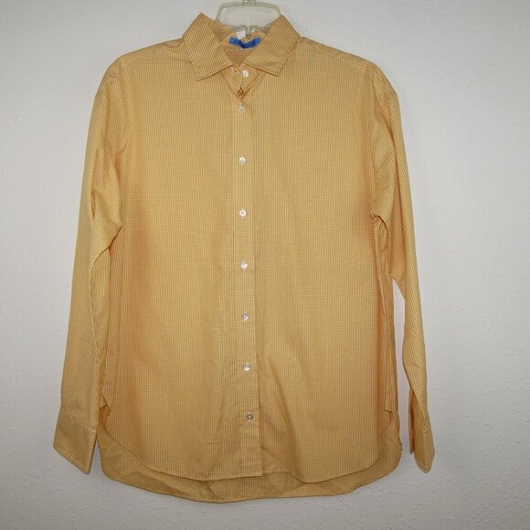J.McLaughlin Finn Blouse Women's Size M Yellow Golden Check Cotton Preppy - Picture 2 of 9